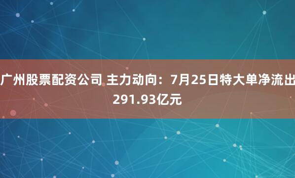 广州股票配资公司 主力动向：7月25日特大单净流出291.93亿元